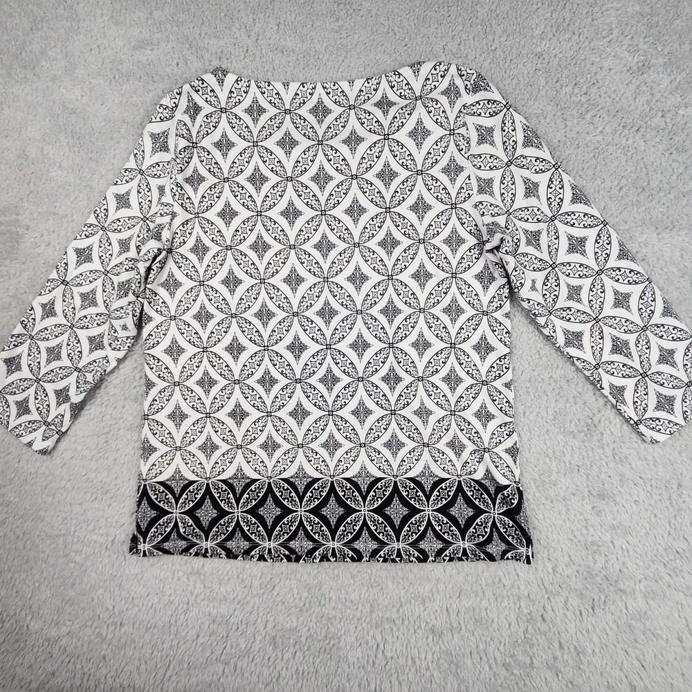 Talbots Top Women L White Black Geometric Print Boat Neck 3/4 Sleeve Stretch Boh - Picture 6 of 9